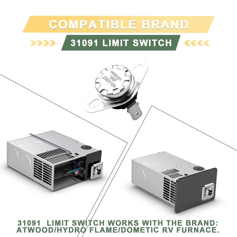 BKIFU 31091 Limit Switch 190℉ Fit for Atwood/Hydro Flame/Dometic RV Furnace,Furnace Replacemet Parts,High Temperature Limit Switch 190℉(2PCS) - Image 5